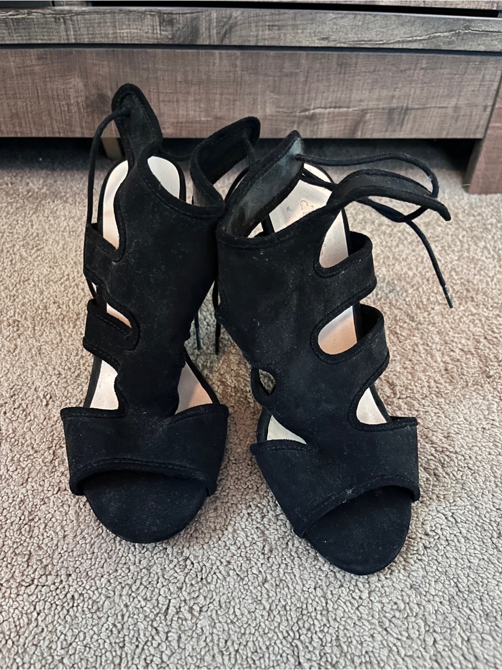 Black Suede Lace-Up Women's Heeled Sandals